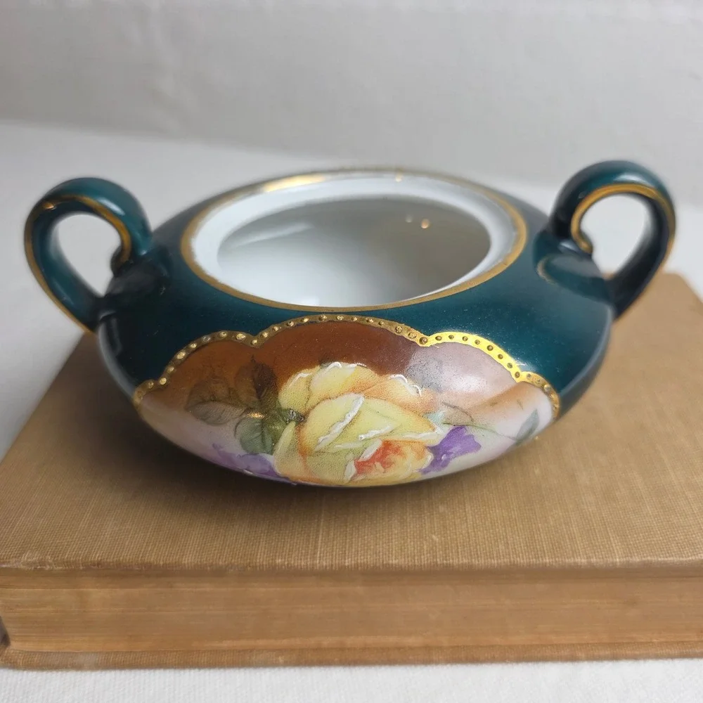 Vintage 1900s Bavaria Germany Hand Painted Floral Porcelain Creamer & Sugar Set